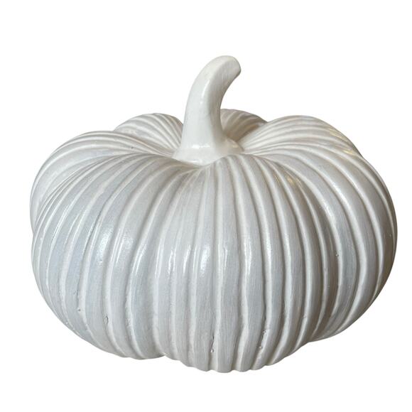Large White Clay Pumpkin 13x10 Made in India New - Picture 7 of 15